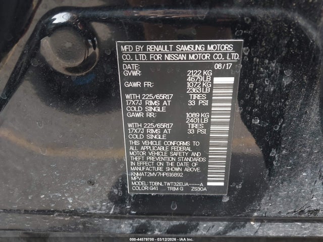KNMAT2MV7HP616892 Nissan ROGUE SV
