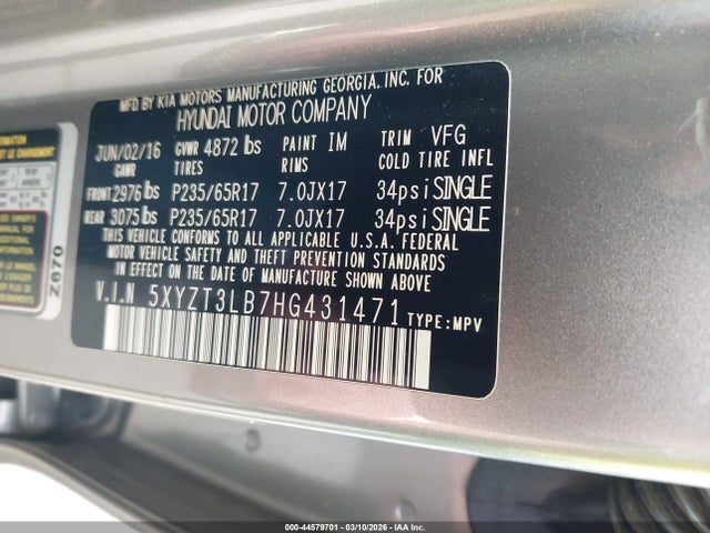5XYZT3LB7HG431471 Hyundai Santa Fe Sport 2.4l