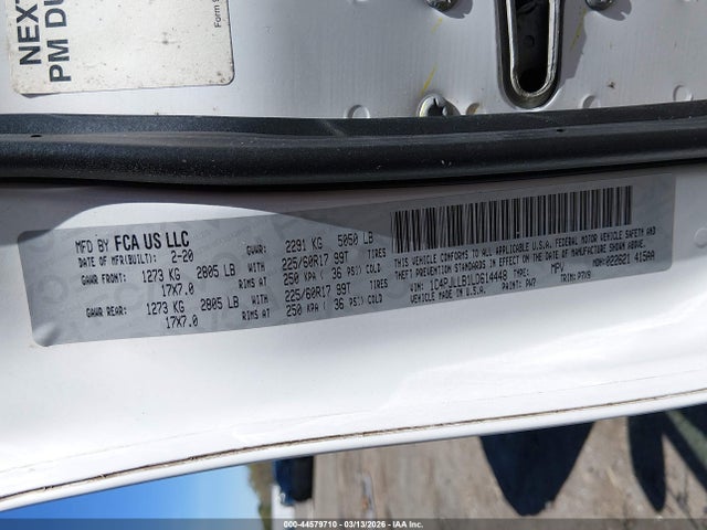 44579710 :رقم المزاد ، 1C4PJLLB1LD614448 vin ، 2020 Jeep Cherokee Latitude Plus Fwd مزاد بيع