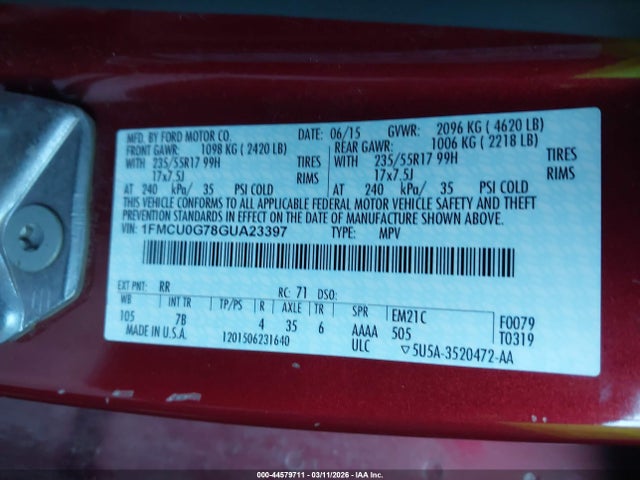 Ford ESCAPE SE 2016 1FMCU0G78GUA23397 Image 9