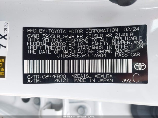 Toyota COROLLA LE 2024 JTDB4MEE3RJ016984 Image 9