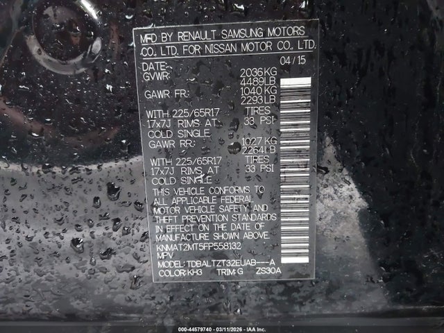Nissan ROGUE SV 2015 KNMAT2MT5FP558132 Image 9