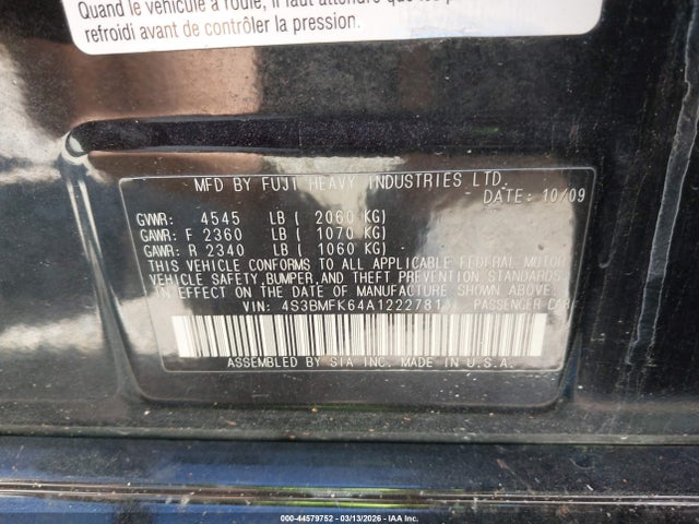 Продаж на аукціоні авто 2010 Subaru Legacy 2.5gt Limited, vin: 4S3BMFK64A1222781, номер лоту: 44579752