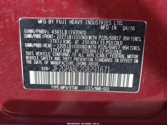 Subaru Crosstrek 2.0i Premium 2016 JF2GPABC2G8291671 Image 9
