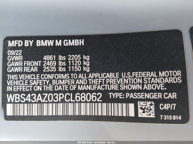 Продаж на аукціоні авто 2023 Bmw M4 Competition Xdrive, vin: WBS43AZ03PCL68062, номер лоту: 44579755