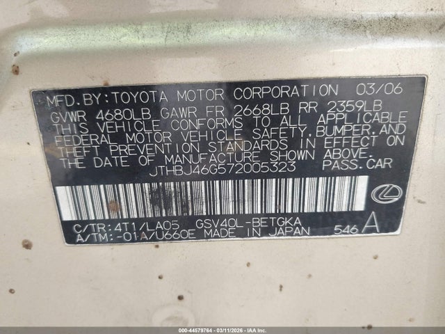 Aukcja sprzedaży 2007 Lexus Es 350, vin: JTHBJ46G572005323, numer aukcji: 44579764
