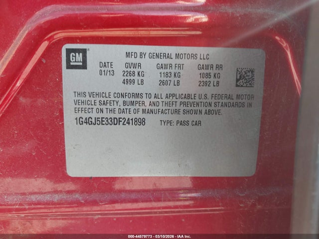 2013 Buick Lacrosse Touring Group მანქანა იყიდება აუქციონზე, vin: 1G4GJ5E33DF241898, აუქციონის ნომერი: 44579773