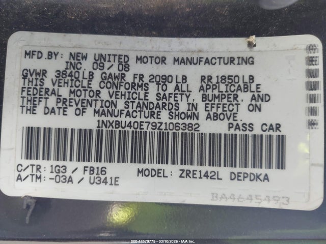 2009 TOYOTA COROLLA 1NXBU40E79Z106382 Photo 8