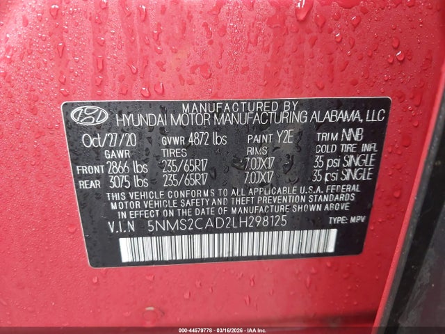 2020 HYUNDAI SANTA FE 5NMS2CAD2LH298125 Photo 8
