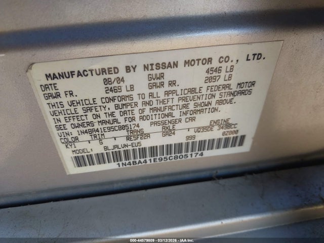 Продажа на аукционе авто 2005 Nissan Maxima 3.5 Sl, vin: 1N4BA41E95C805174, номер лота: 44579809