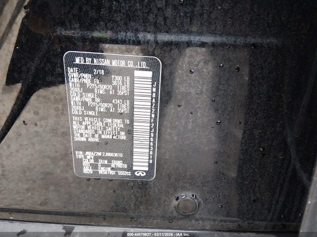 44579827 :رقم المزاد ، JN8AZ2NF2J9663610 vin ، 2018 Infiniti Qx80 مزاد بيع