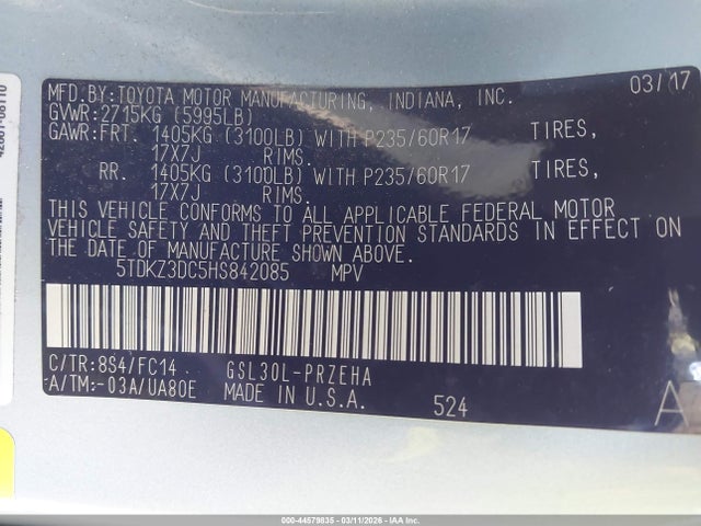 Toyota Sienna Le 8 Passenger 2017 5TDKZ3DC5HS842085 Image 9