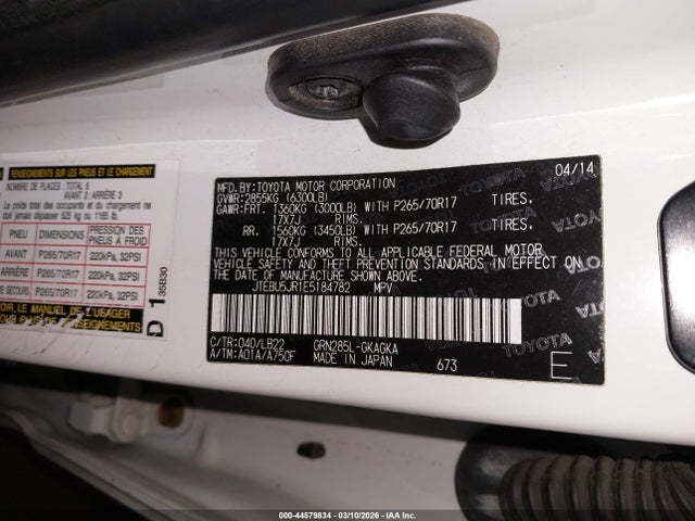 Toyota 4runner Sr5 Premium 2014 JTEBU5JR1E5184782 Image 9