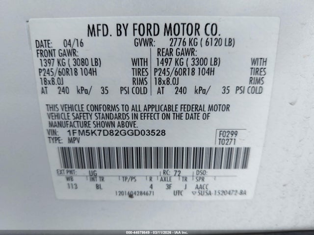 Ford EXPLORER XLT 2016 1FM5K7D82GGD03528 Image 9