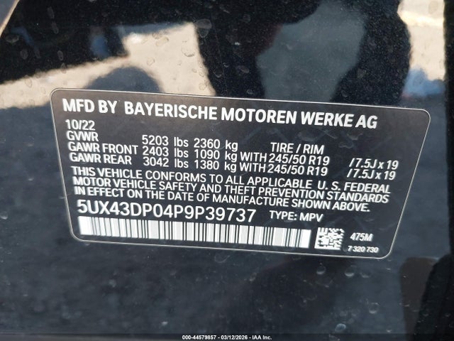 Продажа на аукционе авто 2023 Bmw X3 Sdrive30i, vin: 5UX43DP04P9P39737, номер лота: 44579857