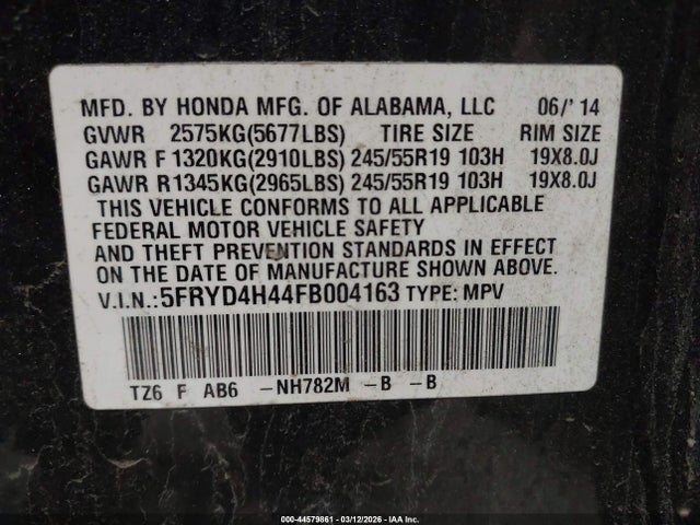 2015 Acura Mdx Technology Package მანქანა იყიდება აუქციონზე, vin: 5FRYD4H44FB004163, აუქციონის ნომერი: 44579861