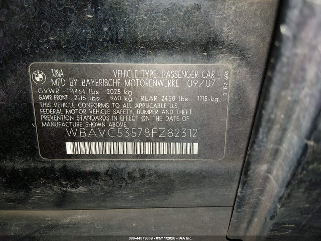 Продажа на аукционе авто 2008 Bmw 328i, vin: WBAVC53578FZ82312, номер лота: 44579869