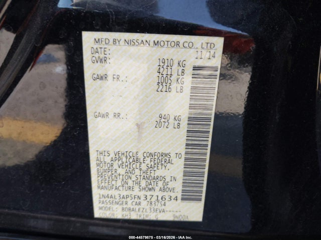 1N4AL3AP5FN371634 Nissan Altima 2.5 S