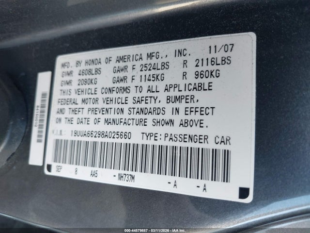2008 ACURA TL 19UUA66298A025660 Photo 8