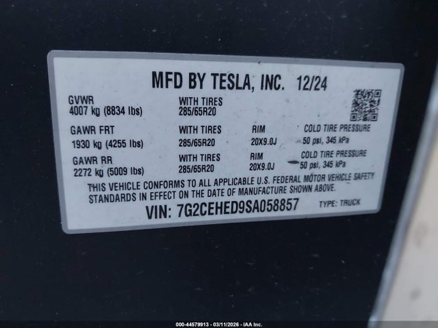 7G2CEHED9SA058857 Tesla Cybertruck