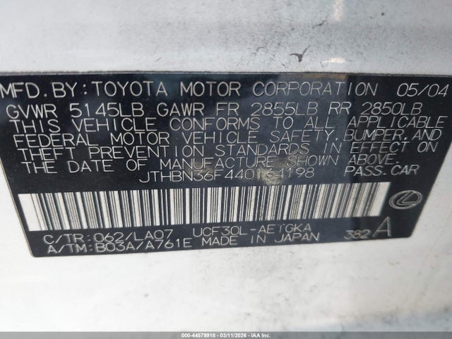 2004 LEXUS LS 430 JTHBN36F440164198 Photo 8