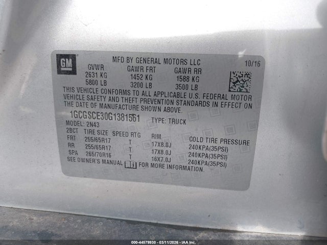 Продажа на аукционе авто 2016 Chevrolet Colorado Lt, vin: 1GCGSCE30G1381561, номер лота: 44579930