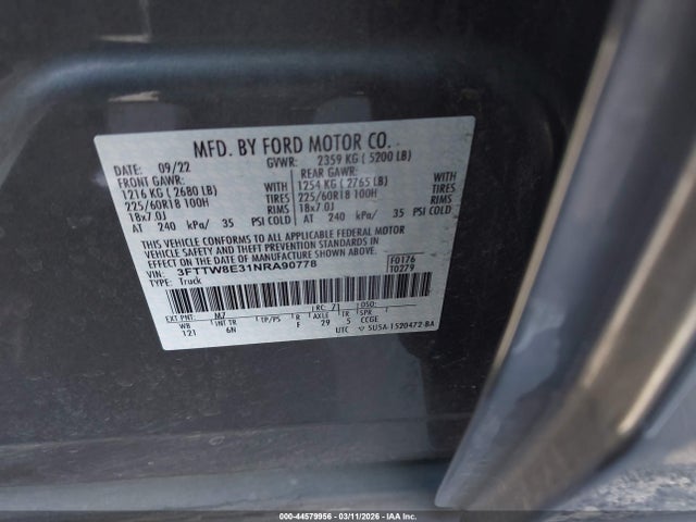 Ford Maverick Lariat 2022 3FTTW8E31NRA90778 Image 9