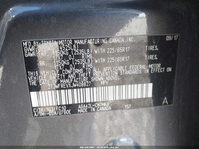 2018 Toyota Rav4 Xle მანქანა იყიდება აუქციონზე, vin: 2T3WFREVXJW408827, აუქციონის ნომერი: 44579967