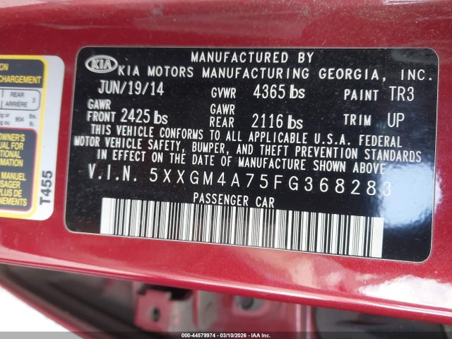 5XXGM4A75FG368283 KIA Optima Lx