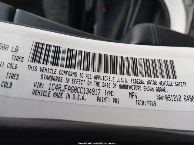 2012 Jeep Grand Cherokee Laredo მანქანა იყიდება აუქციონზე, vin: 1C4RJFAG0CC134917, აუქციონის ნომერი: 44579977