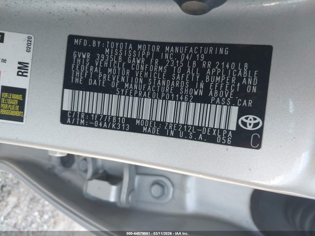 5YFEPRAE0LP011462 Toyota COROLLA LE