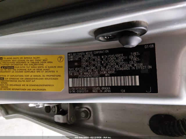 Aukcja sprzedaży 2008 Toyota Highlander Limited, vin: JTEES42A282100027, numer aukcji: 44579984