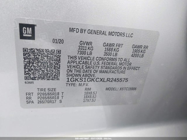 1GKS1GKCXLR245575 GMC Yukon Xl 2wd Slt
