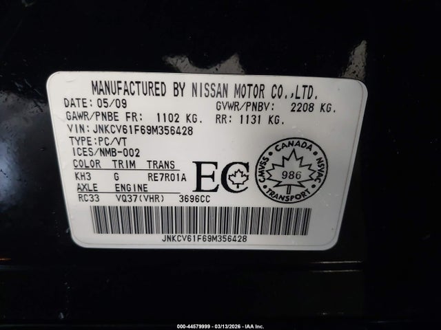 Auction sale of the 2009 Infiniti G37x, vin: JNKCV61F69M356428, lot number: 44579999