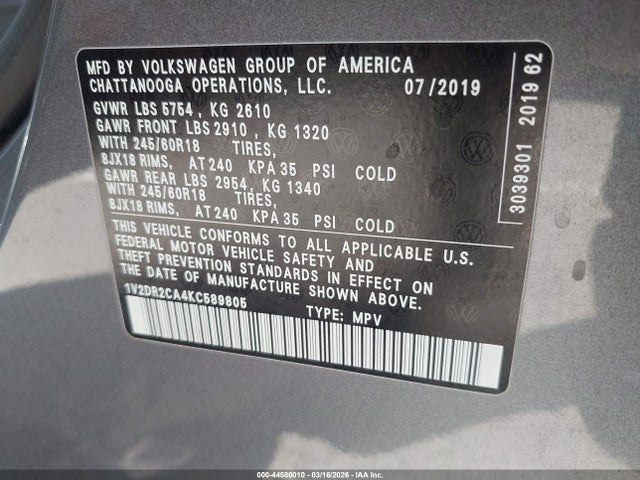 2019 VOLKSWAGEN ATLAS 1V2DR2CA4KC589805 Photo 8