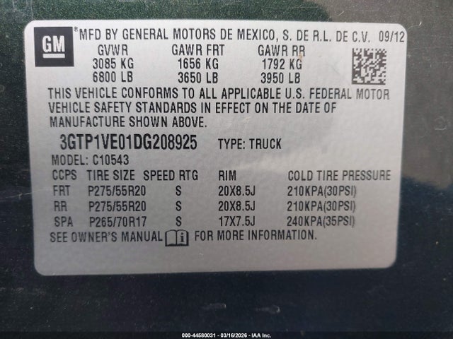 Продажа на аукционе авто 2013 Gmc Sierra 1500 Sle, vin: 3GTP1VE01DG208925, номер лота: 44580031