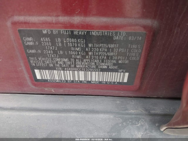 Продажа на аукционе авто 2014 Subaru Outback 2.5i Premium, vin: 4S4BRBCC7E3295552, номер лота: 44580036