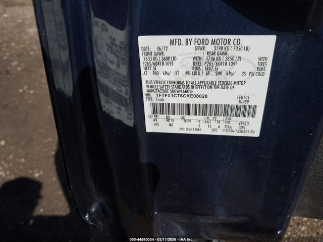 Продаж на аукціоні авто 2012 Ford F-150 Fx2/lariat/xl/xlt, vin: 1FTFX1CT8CKE08028, номер лоту: 44580054