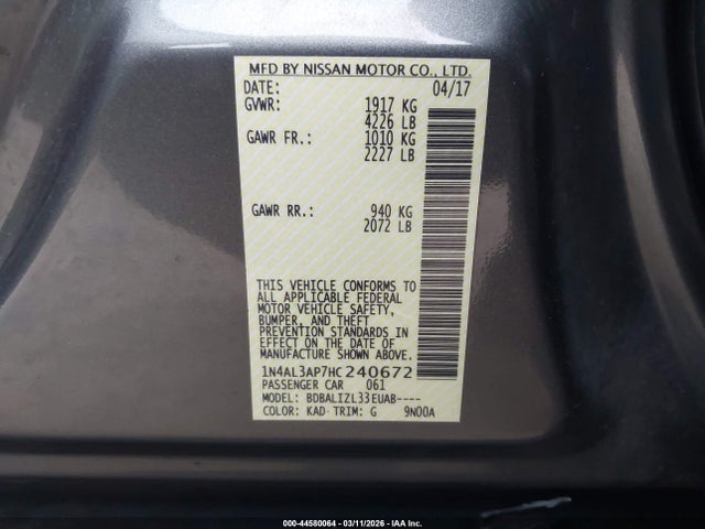 1N4AL3AP7HC240672 Nissan Altima 2.5 Sv