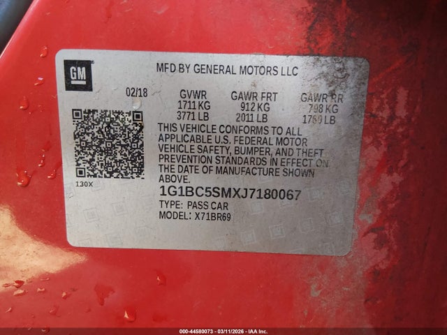 1G1BC5SMXJ7180067 Chevrolet Cruze Ls Auto