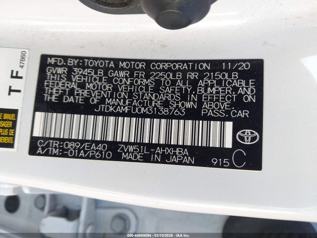 2021 TOYOTA PRIUS JTDKAMFU0M3138763 Photo 8