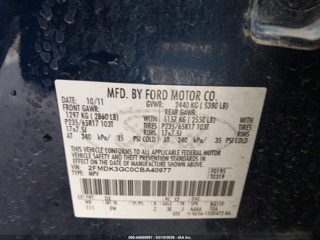 Aukcja sprzedaży 2012 Ford Edge Se, vin: 2FMDK3GC0CBA40977, numer aukcji: 44580097
