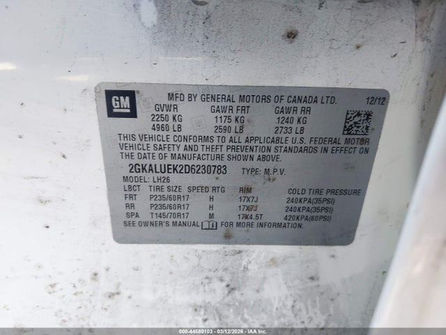 2013 Gmc Terrain Slt-1 მანქანა იყიდება აუქციონზე, vin: 2GKALUEK2D6230783, აუქციონის ნომერი: 44580103