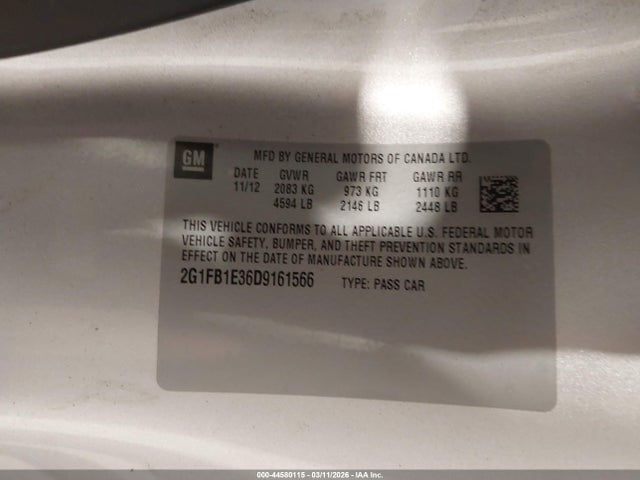 Aukcja sprzedaży 2013 Chevrolet Camaro 1lt, vin: 2G1FB1E36D9161566, numer aukcji: 44580115