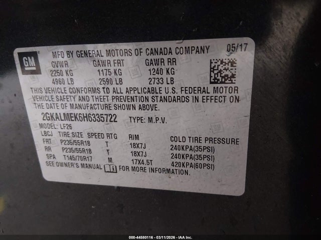 2017 Gmc Terrain Sle-1 მანქანა იყიდება აუქციონზე, vin: 2GKALMEK6H6335722, აუქციონის ნომერი: 44580116