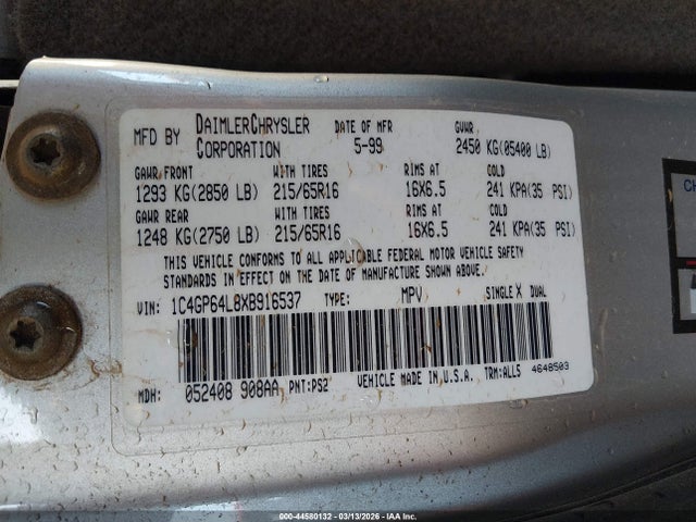 Продаж на аукціоні авто 1999 Chrysler Town & Country Limited, vin: 1C4GP64L8XB916537, номер лоту: 44580132