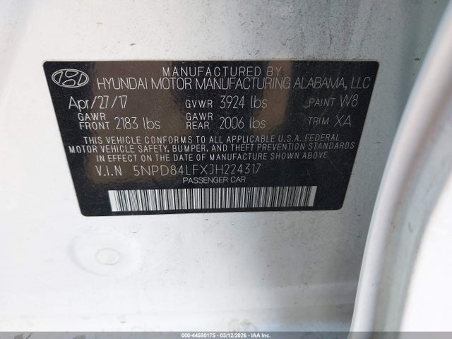 5NPD84LFXJH224317 Hyundai ELANTRA SEL