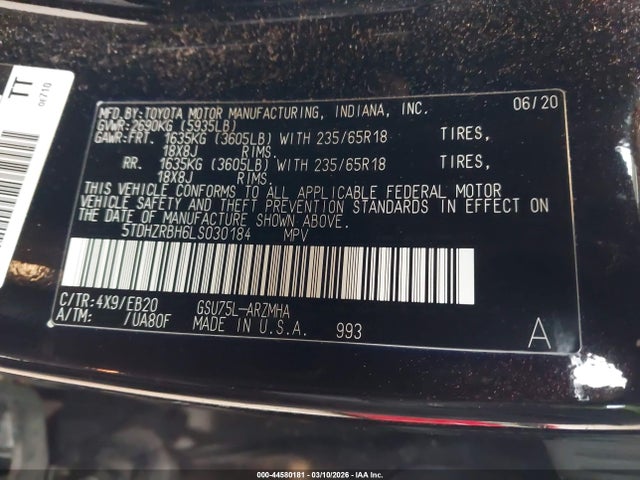 Toyota Highlander Xle 2020 5TDHZRBH6LS030184 Image 9