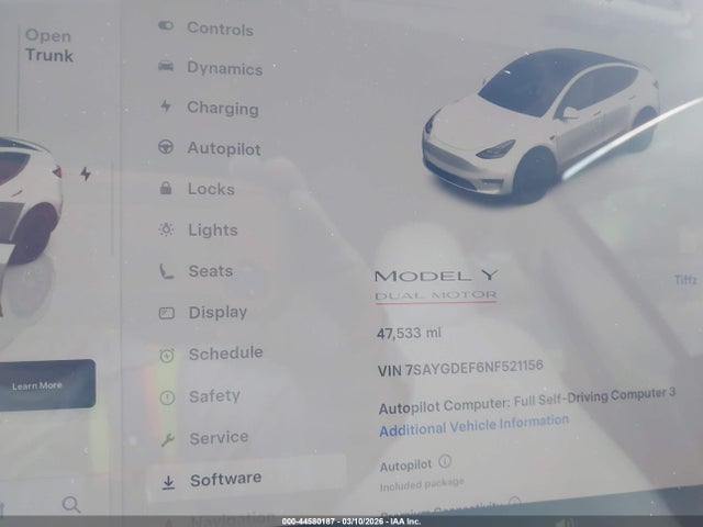 44580187 :رقم المزاد ، 7SAYGDEF6NF521156 vin ، 2022 Tesla Model Y Performance Dual Motor All-wheel Drive مزاد بيع