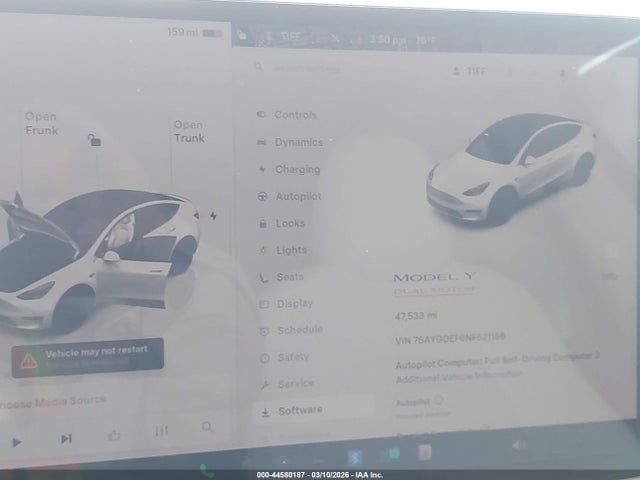 44580187 :رقم المزاد ، 7SAYGDEF6NF521156 vin ، 2022 Tesla Model Y Performance Dual Motor All-wheel Drive مزاد بيع